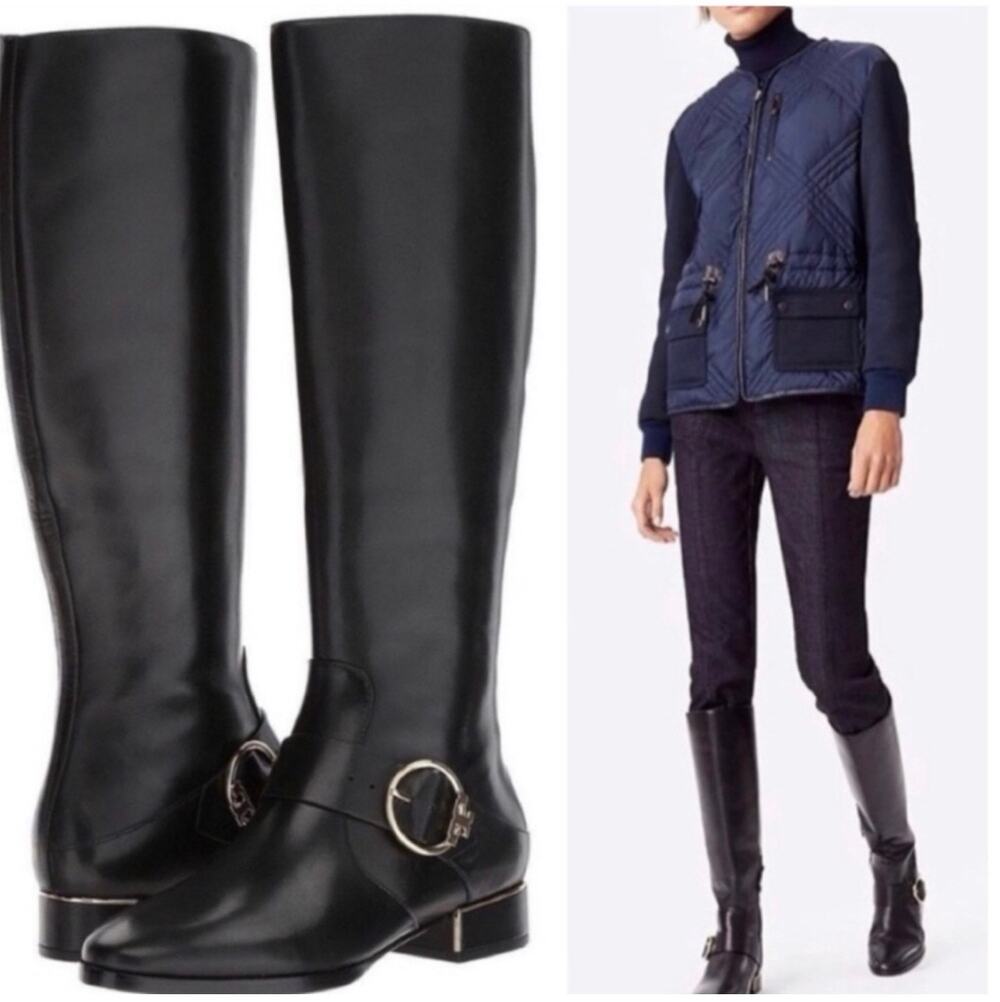 Tory Burch Sofia Black Leather Riding Boot Quiet Luxury Designer Size 8
